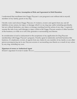 waiver and agreement form